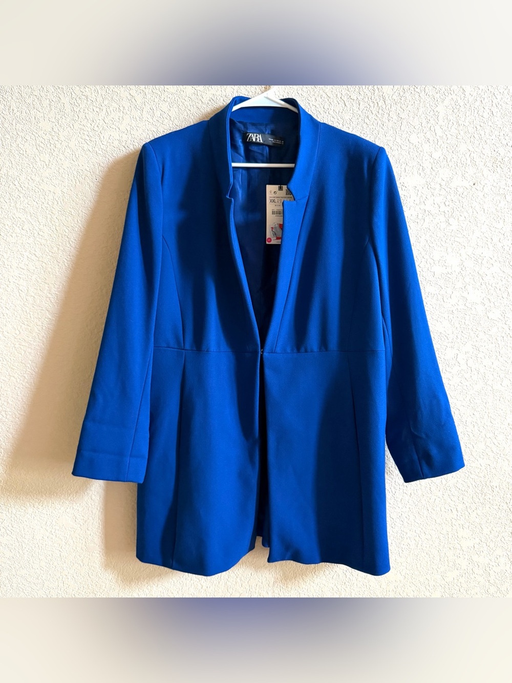 Zara Womens XXL Inverted Lapel Long Blazer Frock Coat Jacket‎ Royal Blue NWT